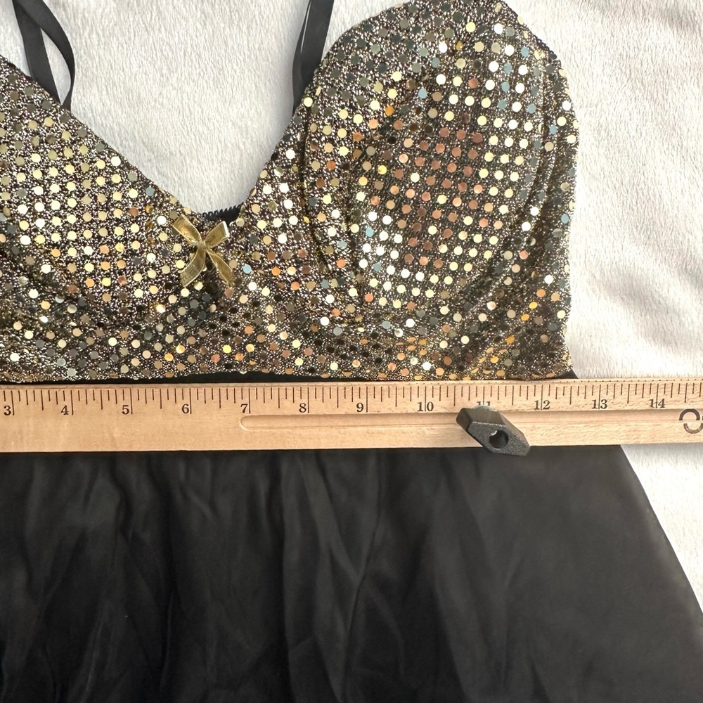Vintage Je T’adore Gold Sequin & Sheer Nightie Babydoll Dress S Lingerie Black - Picture 5 of 10